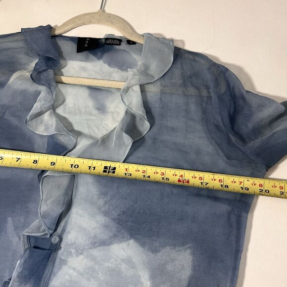 Mag Blouse Size 8 100% Silk Sheer Blue Ruffle Hem Feminine Whimsigoth Fairy - Picture 4 of 6